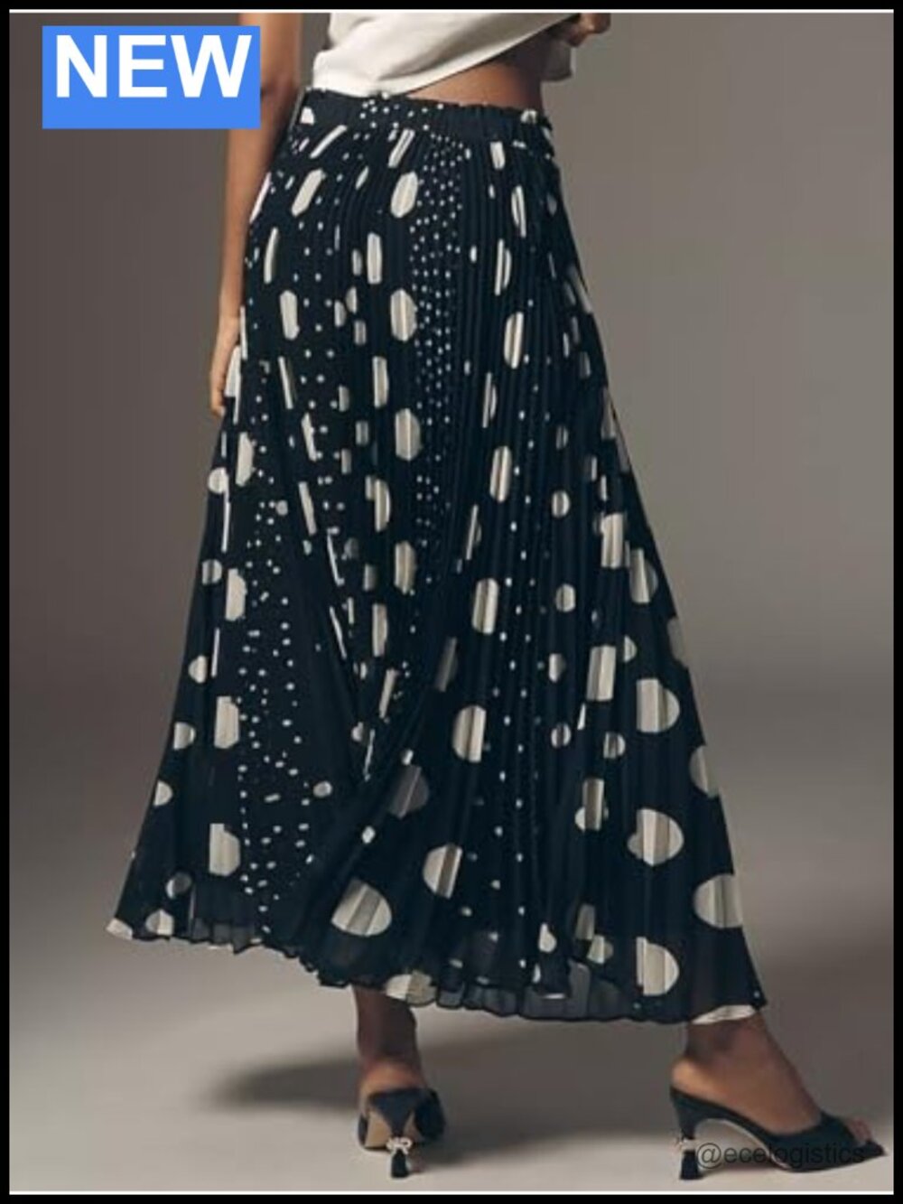 High Waist Pleated A-Line Maxi Skirt Flowy Polka Dot Midi - Picture 2 of 6